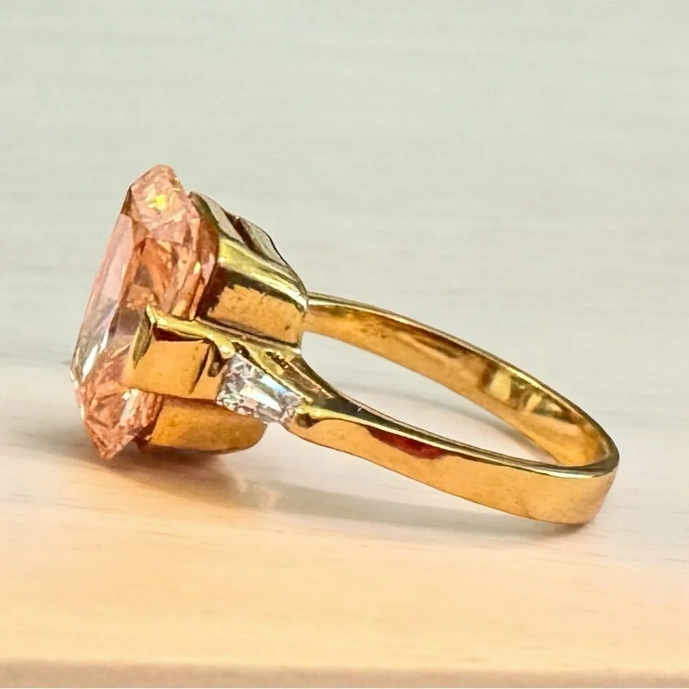 Peach Cubic Zirconia Gold Over Sterling Silver Ring (6.75)